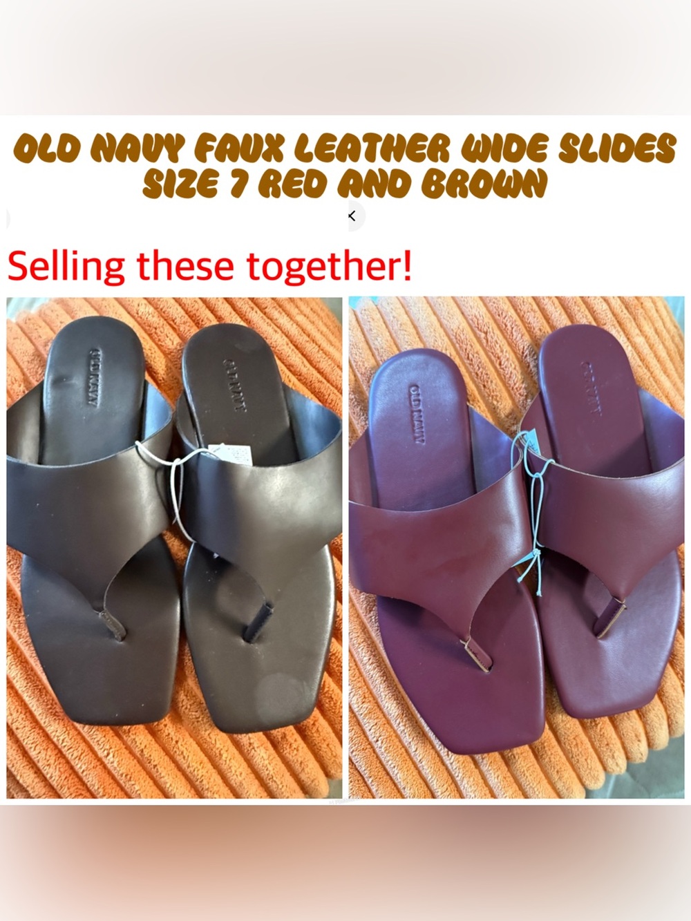 Old Navy Brown and red faux Leather wide Slide Sandals| size 7 set of 2